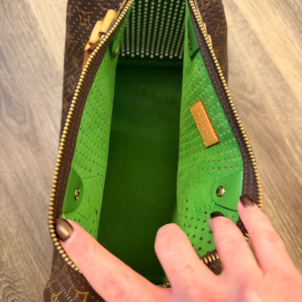 Louis Vuitton Brown Monogram Perforated Tote with Green Trim - Picture 5 of 12